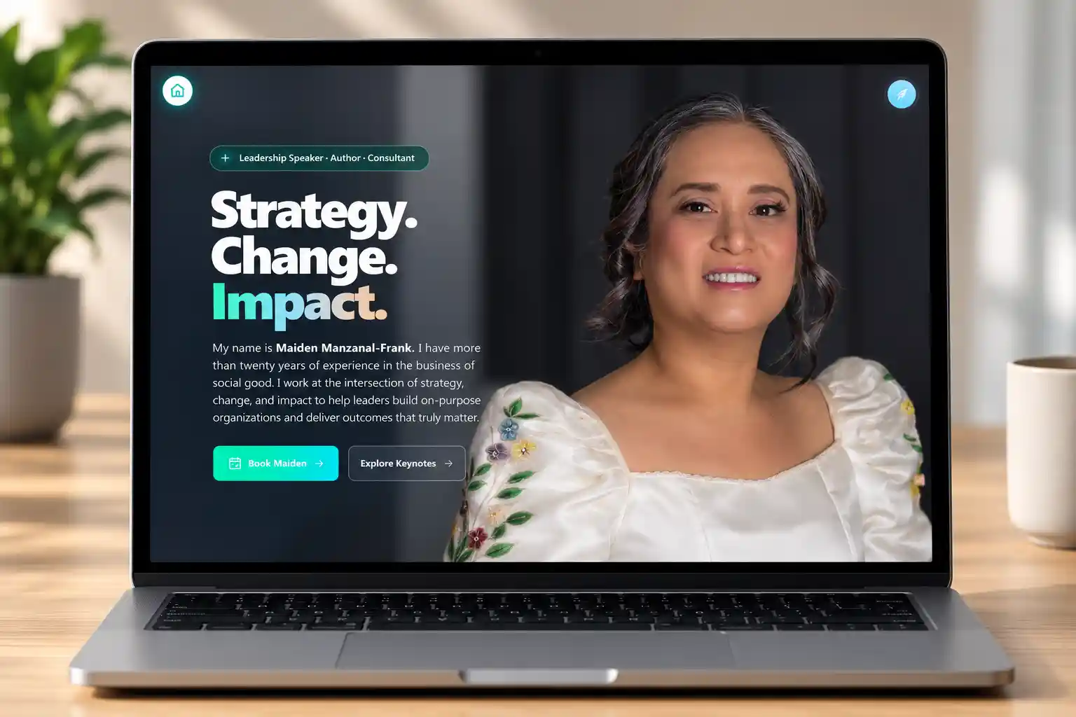 Maiden M. Frank leadership website shown on a laptop
